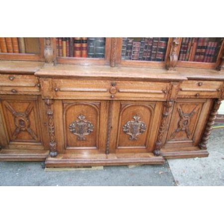 Großes Bücherregal aus goldener Eiche aus dem 19. Jahrhundert mit Sekretär