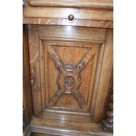 Großes Bücherregal aus goldener Eiche aus dem 19. Jahrhundert mit Sekretär