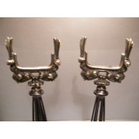 Fire dogs Feuerböcke Kaminböcke antik aus Messing und Eisen 19. Jahrhundert