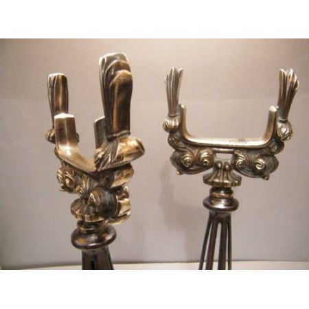 Fire dogs Feuerböcke Kaminböcke antik aus Messing und Eisen 19. Jahrhundert