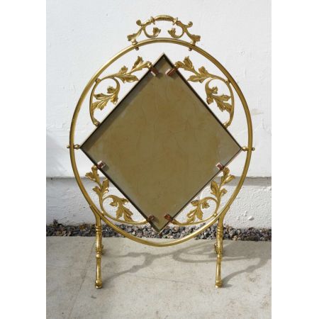 Mirrored brass Feuerschirm Kaminschirm mit Spiegel Messing antik ca. 1910-1920