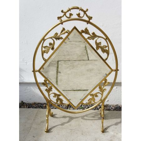 Mirrored brass Feuerschirm Kaminschirm mit Spiegel Messing antik ca. 1910-1920