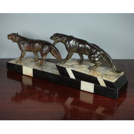 Art Deco Skulptur von zwei großen Panthern um 1930