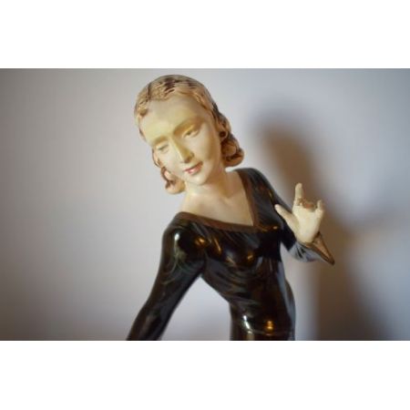 Große Art-Deco-Figurengruppe "Lady and her dog", 1930er Jahren, M. Secondo