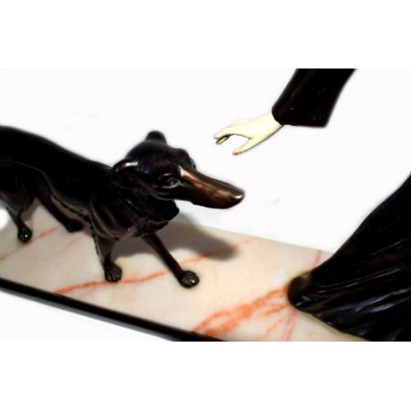 Große Art-Deco-Figurengruppe "Lady and her dog", 1930er Jahren, M. Secondo