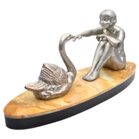 Art Deco Figur Mädchen und Schwan