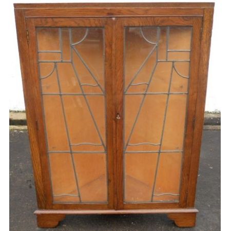 Eiche Eckvitrine Art Deco Original Massivholz mit Bleiverglasung 