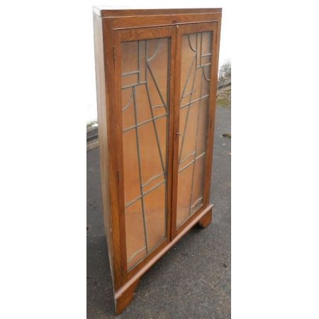 Eiche Eckvitrine Art Deco Original Massivholz mit Bleiverglasung 
