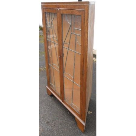 Eiche Eckvitrine Art Deco Original Massivholz mit Bleiverglasung 