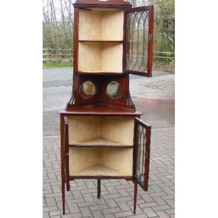 Antiker englischer edwardianischer Vitrinenschrank für die Ecke aus Mahagoni ca 1890