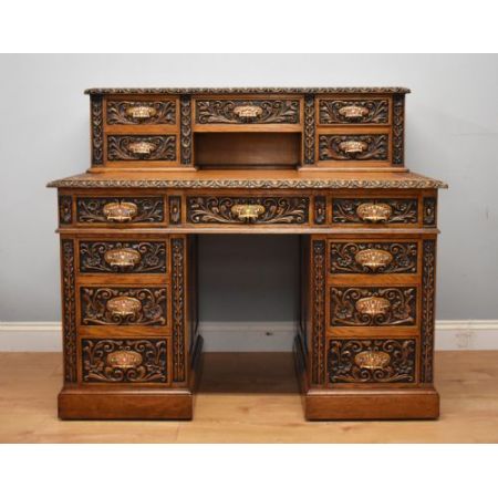 Edel geschnitzter Schreibtisch Antik Massivholz Eiche viktorianisch