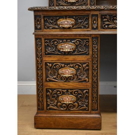 Edel geschnitzter Schreibtisch Antik Massivholz Eiche viktorianisch