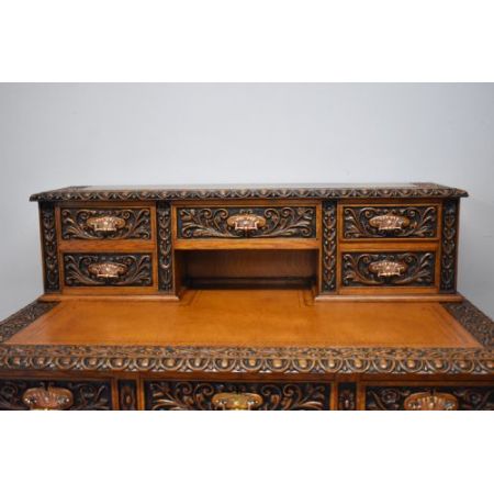 Edel geschnitzter Schreibtisch Antik Massivholz Eiche viktorianisch