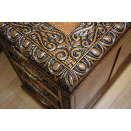 Edel geschnitzter Schreibtisch Antik Massivholz Eiche viktorianisch