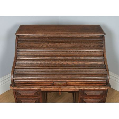 Antiker englischer Rollschreibtisch, Rollpult aus Eiche / roll top pedestal office desk, circa 1920 George V