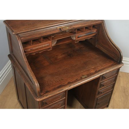 Antiker englischer Rollschreibtisch, Rollpult aus Eiche / roll top pedestal office desk, circa 1920 George V
