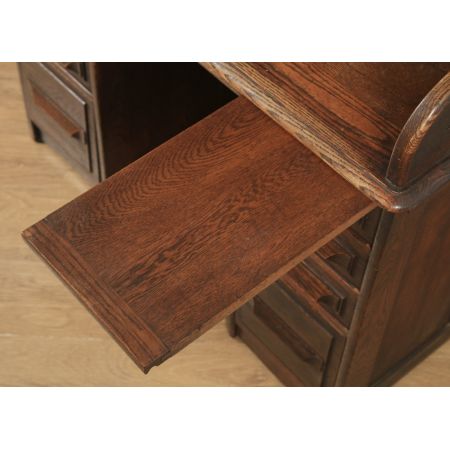 Antiker englischer Rollschreibtisch, Rollpult aus Eiche / roll top pedestal office desk, circa 1920 George V