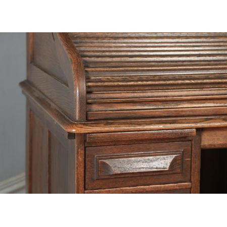 Antiker englischer Rollschreibtisch, Rollpult aus Eiche / roll top pedestal office desk, circa 1920 George V