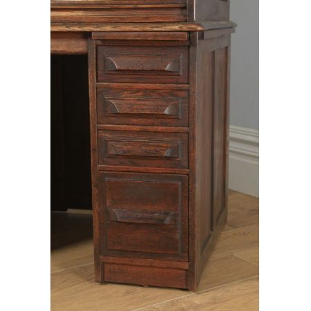 Antiker englischer Rollschreibtisch, Rollpult aus Eiche / roll top pedestal office desk, circa 1920 George V