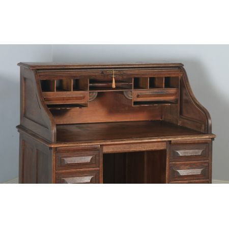Antiker englischer Rollschreibtisch, Rollpult aus Eiche / roll top pedestal office desk, circa 1920 George V