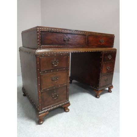 Art-Deco Schreibtisch, Leder ,Nussbaum