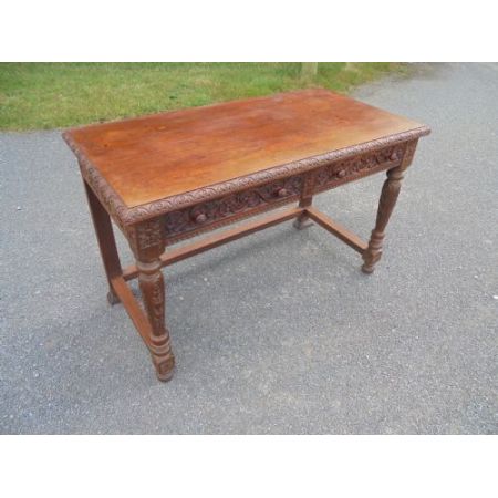 Geschnitzter Schreibtisch, Eichenholz mit zwei Schubladen,19. Jahrhundert