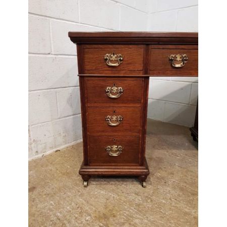 Antiker Twin Podest Schreibtisch, Eiche, viktorianisch