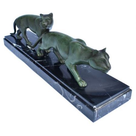 Art Deco Panther Figuren auf einer soliden Marmor Basis ca 1930 
