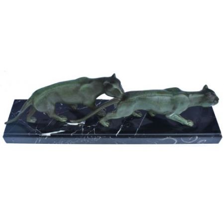 Art Deco Panther Figuren auf einer soliden Marmor Basis ca 1930 