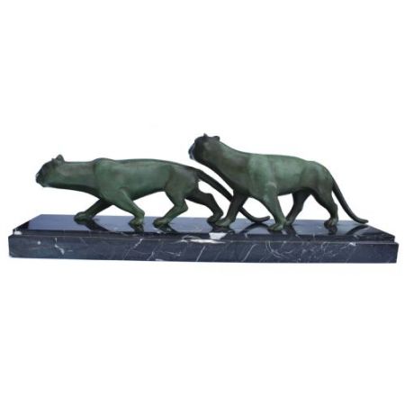 Art Deco Panther Figuren auf einer soliden Marmor Basis ca 1930 
