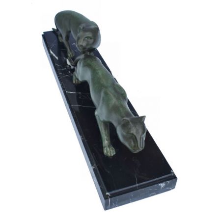 Art Deco Panther Figuren auf einer soliden Marmor Basis ca 1930 