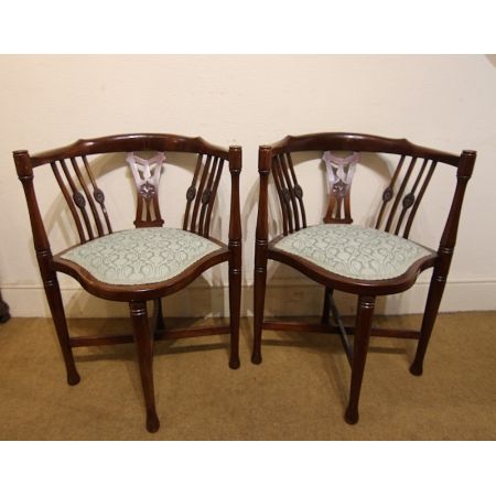 2er Satz antiker edwardianischer Arts and Craft Mahagoni Beistellstühle Occasional Chairs ca 1890