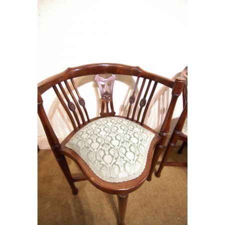 2er Satz antiker edwardianischer Arts and Craft Mahagoni Beistellstühle Occasional Chairs ca 1890