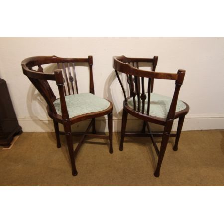 2er Satz antiker edwardianischer Arts and Craft Mahagoni Beistellstühle Occasional Chairs ca 1890
