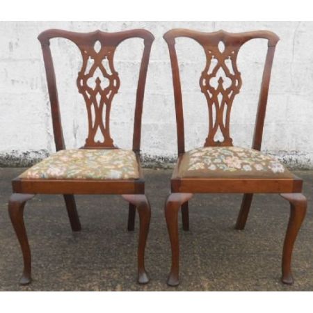 2er Satz antiker Mahagoni Chippendale Esszimmerstühle Dining Chairs im georgianischen Stil ca 1900
