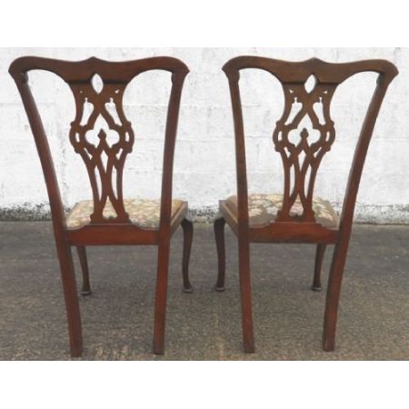 2er Satz antiker Mahagoni Chippendale Esszimmerstühle Dining Chairs im georgianischen Stil ca 1900