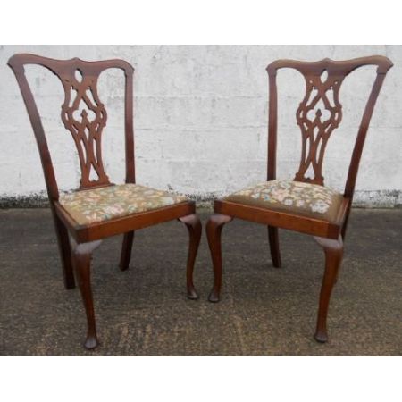 2er Satz antiker Mahagoni Chippendale Esszimmerstühle Dining Chairs im georgianischen Stil ca 1900