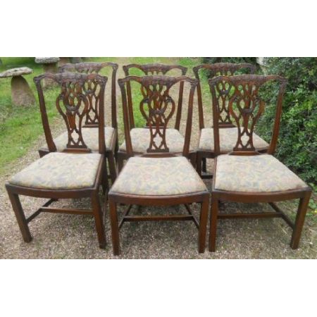 Satz von acht Mahagoni-Esszimmerstühlen im Chippendale-Stil