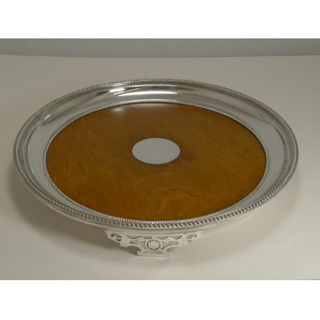 Antike englische kreisförmige Silberplatte mit Eiche Serviertablett 