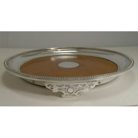 Antike englische kreisförmige Silberplatte mit Eiche Serviertablett 