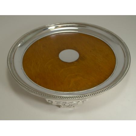 Antike englische kreisförmige Silberplatte mit Eiche Serviertablett 