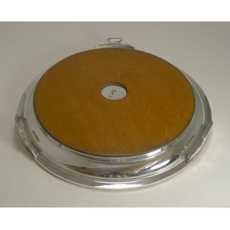 Antike englische kreisförmige Silberplatte mit Eiche Serviertablett 