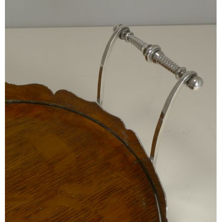 Antikes versilbertes Eichen Tablett Servierbrett englisch ca 1900 