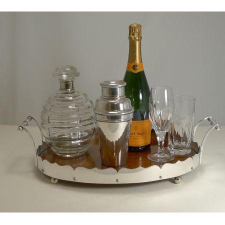 Antikes versilbertes Eichen Tablett Servierbrett englisch ca 1900 