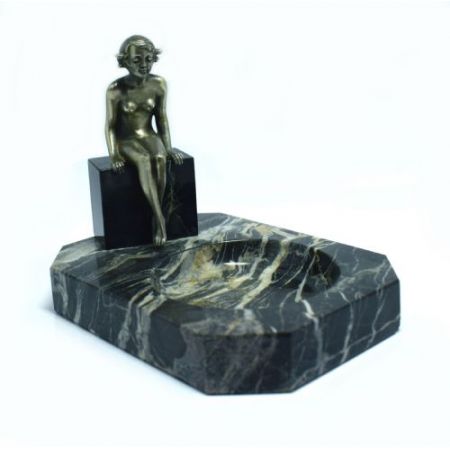 Antiker Art Deco "Vide -poche" Bronze Akt um 1930 Lorenzl zugeschrieben