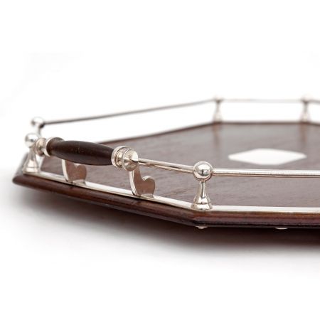 Antikes versilbertes Eichen Tablett oak and silver plated tray mit Galerie englisch ca 1900