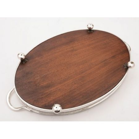 Antikes versilbertes Mahagoni Tablett silver plated and mahogany tray edwardianisch ca 1905