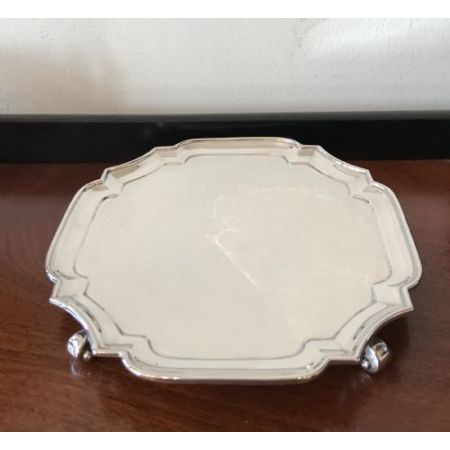 Antikes englisches Silber Tablett Silver Card Tray von Goldsmiths & Silversmiths im Georg II Stil edwardianisch ca 1900