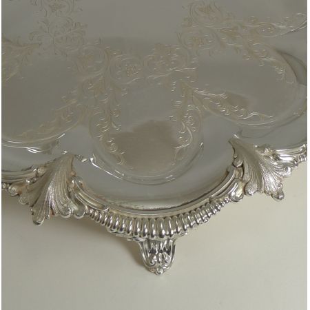 Antikes englisches versilbertes Tablett / Silver Plated Tray viktorianisch ca 1860