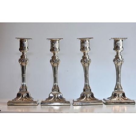 Antikes englisches seltenes 4er Set Kerzenleuchter / Candlesticks aus Sterling Silber, Hawksworth & Eyre, ca 1900